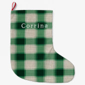 Green Cream Plaid Grote Kerstsok (Voorkant)