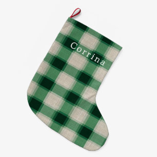 Green Cream Plaid Grote Kerstsok