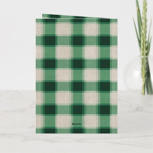 Green Cream Plaid Kerstboom Feestdagen Kaart (Achterkant)