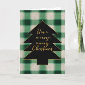 Green Cream Plaid Kerstboom Feestdagen Kaart (Voorkant)
