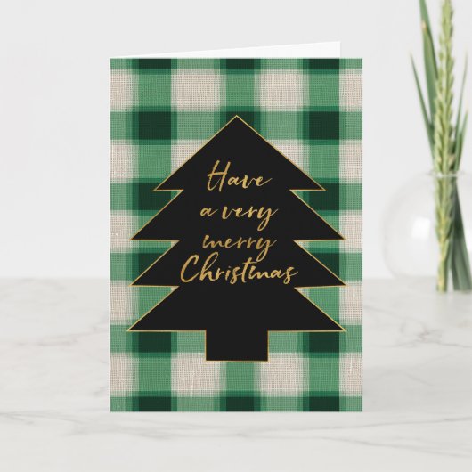 Green Cream Plaid Kerstboom Feestdagen Kaart (Voorkant)