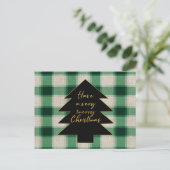 Green Cream Plaid Kerstboom Feestdagenkaart (Staand voorkant)