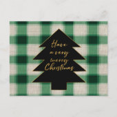 Green Cream Plaid Kerstboom Feestdagenkaart (Voorkant)