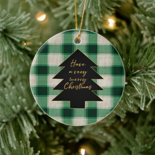Green Cream Plaid Kerstboom Keramisch Ornament (Boom)