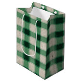 Green Cream Plaid Medium Cadeauzakje (Voorkant Gekanteld)
