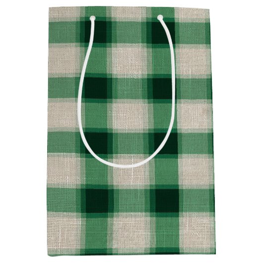 Green Cream Plaid Medium Cadeauzakje (Voorkant)