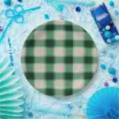 Green Cream Plaid Papieren Bordje (Feest)