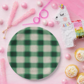 Green Cream Plaid Papieren Bordje (Feest)