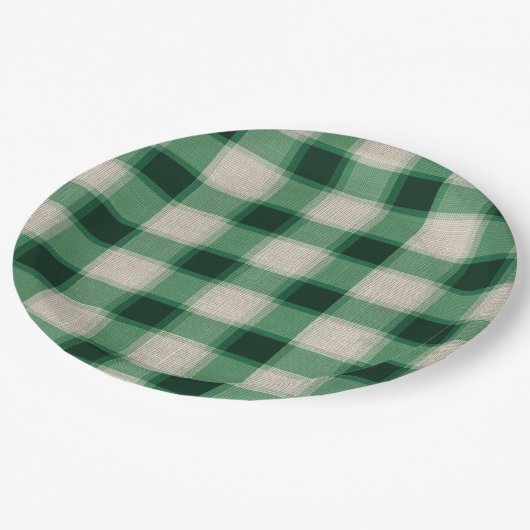 Green Cream Plaid Papieren Bordje (Gekanteld)