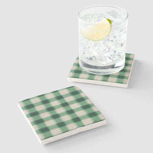 Green Cream Plaid Stenen Onderzetter (Zijkant)