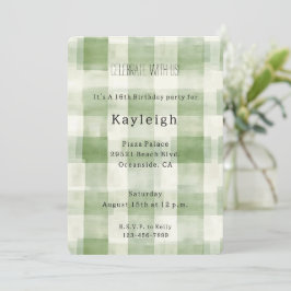 Green Cream Plaid Stripes Verjaardag Kaart