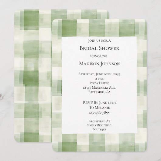 Green Cream Plaid Stripes Vrijgezellenfeest Kaart (Voorkant / Achterkant)