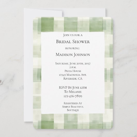 Green Cream Plaid Stripes Vrijgezellenfeest Kaart (Voorkant)