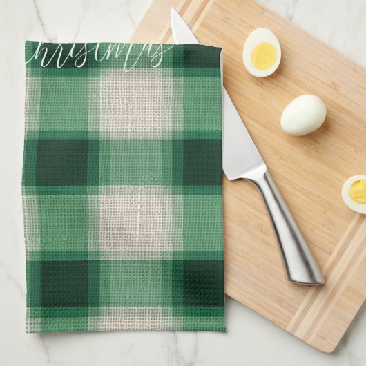 Green Cream Plaid Theedoek (Quarter Fold)