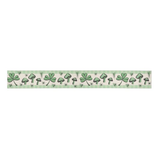 Green & Cream Shamrocks Hearts and Mushrooms 3" Grosgrain Lint (Voorkant)