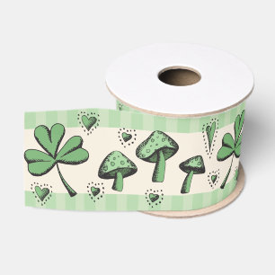 Green & Cream Shamrocks Hearts and Mushrooms 3" Grosgrain Lint