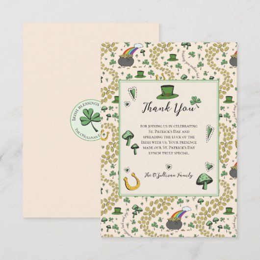 Green & Cream St Patricks Day Irish Thank You Card Bedankkaart (Voorkant / Achterkant)