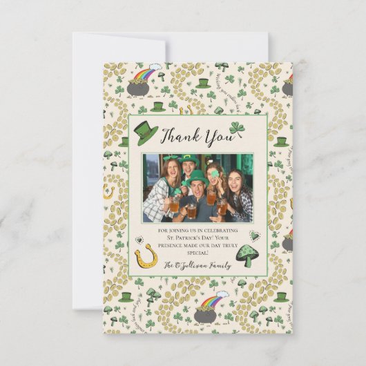 Green & Cream St Patricks Irish Thank You Card Bedankkaart (Voorkant)
