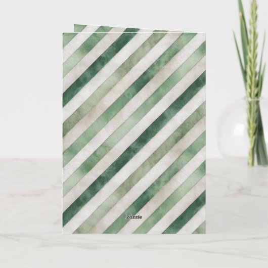 Green Cream Stripes Christmas Tree Kaart (Achterkant)