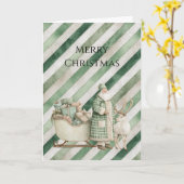 Green Cream Stripes Christmas Tree Kaart (Gele Bloem)