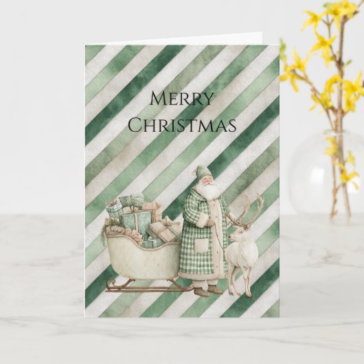 Green Cream Stripes Christmas Tree Kaart (Gele Bloem)