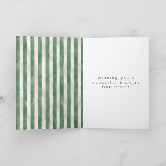 Green Cream Stripes Heart Bow Christmas Kaart (Binnen)
