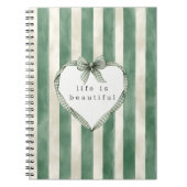 Green Cream Stripes Heart Bow Notitieboek (Voorkant)