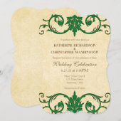 Green Cream Swirls Vintage bruiloft uitnodiging (Voorkant / Achterkant)