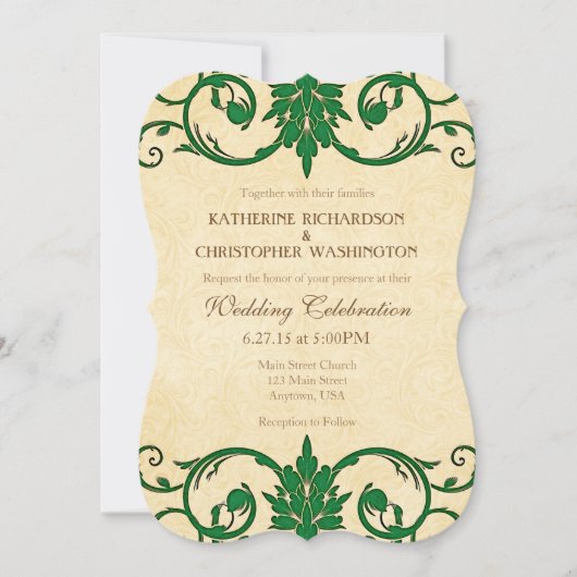 Green Cream Swirls Vintage bruiloft uitnodiging (Voorkant)