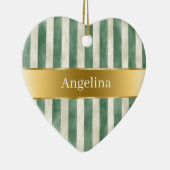 Green Cream White Stripes Gold Ribbon Christmas Keramisch Ornament (Rechts)