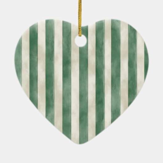 Green Cream White Stripes Gold Ribbon Christmas Keramisch Ornament (Achterkant)