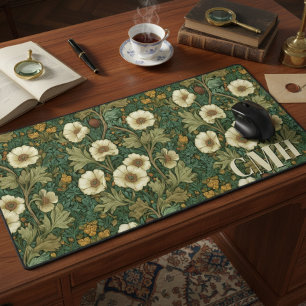 Green Cream William Morris Floral Monogram Bureaumat