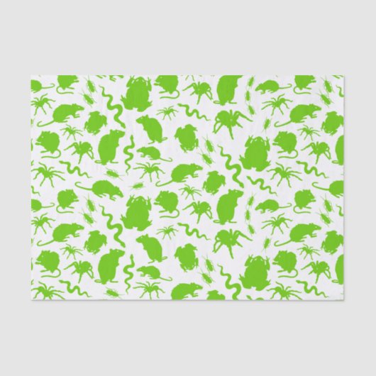 Green Creepy Crawly Critters Rats Horror Pattern Tissuepapier (Voorkant)