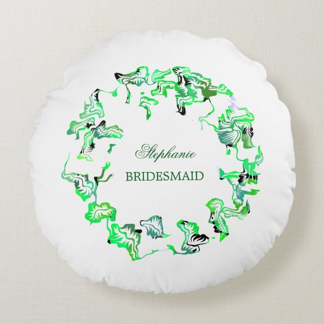 Green Crest Aangepaste naam Bruiloften Bruidsmeisj Rond Kussen (Voorkant)