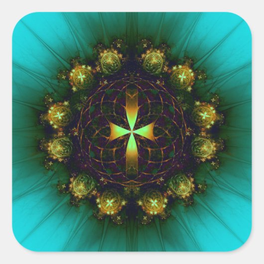 Green Cross Mandala Vierkante Sticker (Voorkant)