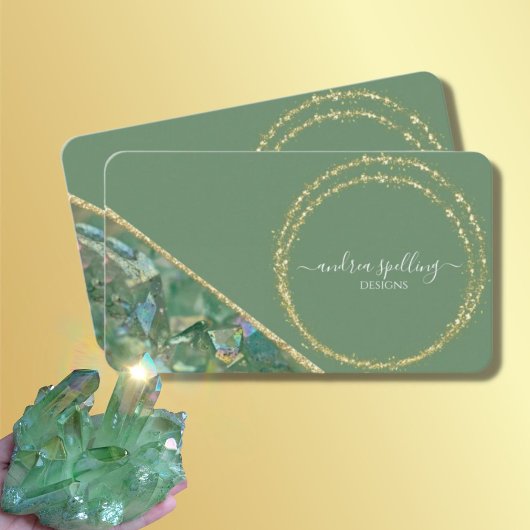 Green Crystal Quartz Gold Glitter Visitekaartjes