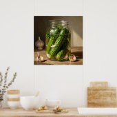 Green Cucumbers, Dill Sprigs and Garlic Cloves Art Poster (Keuken)