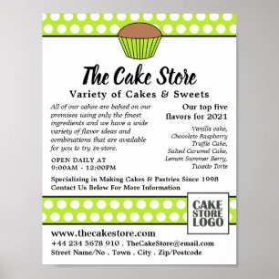 Green Cupcake & Polka Dot, Cake Store Advertising Poster