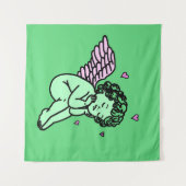 Green Cupid Tapestry – Romantische wandkunst Wandkleed (Voorkant (horizontaal))