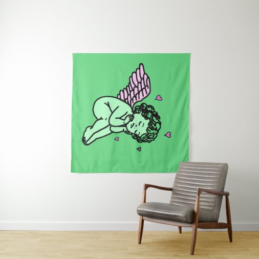 Green Cupid Tapestry – Romantische wandkunst Wandkleed (In Situ (horizontaal))