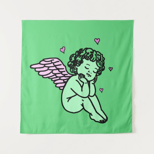 Green Cupid Tapestry – Romantische wandkunst Wandkleed (Voorkant)