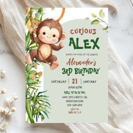 Green Curious Monkey Safari Theme Birthday Kaart