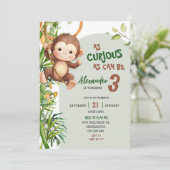 Green Curious Monkey Savannah Theme Birthday Kaart (Staand voorkant)