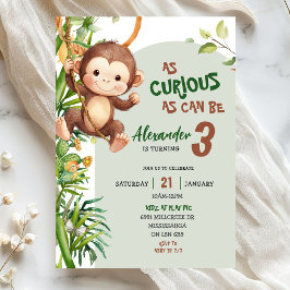 Green Curious Monkey Savannah Theme Birthday Kaart