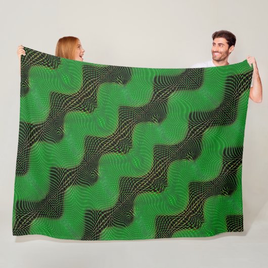 Green curve and clear points on dark background fleece deken (In situ)
