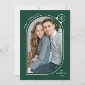 Green Curved Lijst Snowflake Foto Feestdagenkaart (Voorkant)