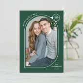 Green Curved Lijst Snowflake Foto Feestdagenkaart (Staand voorkant)