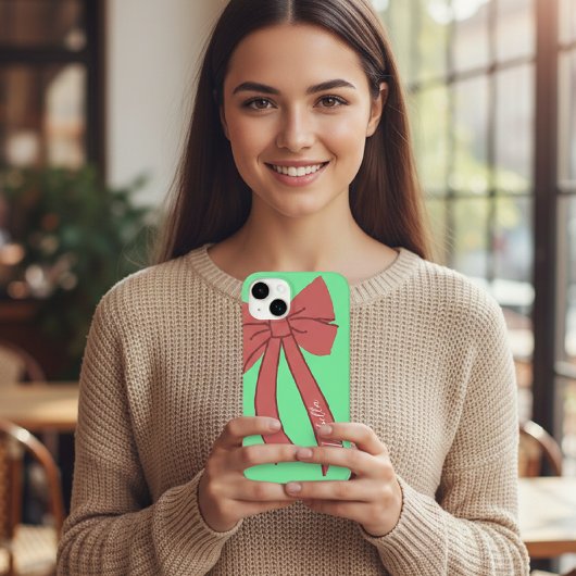 Green Custody with Red Wine Bow and Personalized Case-Mate iPhone Case