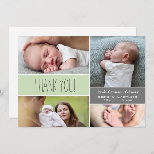 Green Custom Afbeeldingen Baby shower Dank u Bedankkaart (Voorkant / Achterkant)