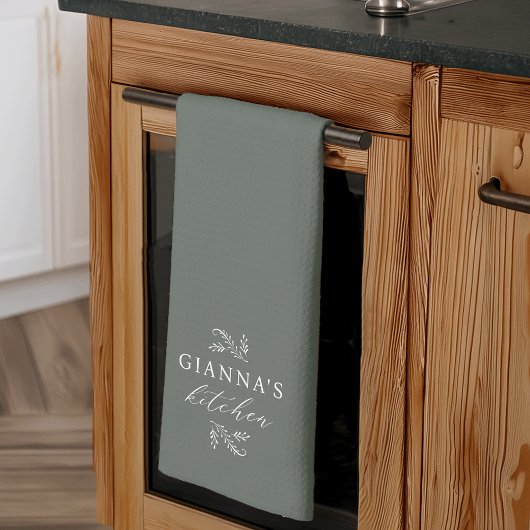 Green | Custom Botanical Your Name's Kitchen Theedoek